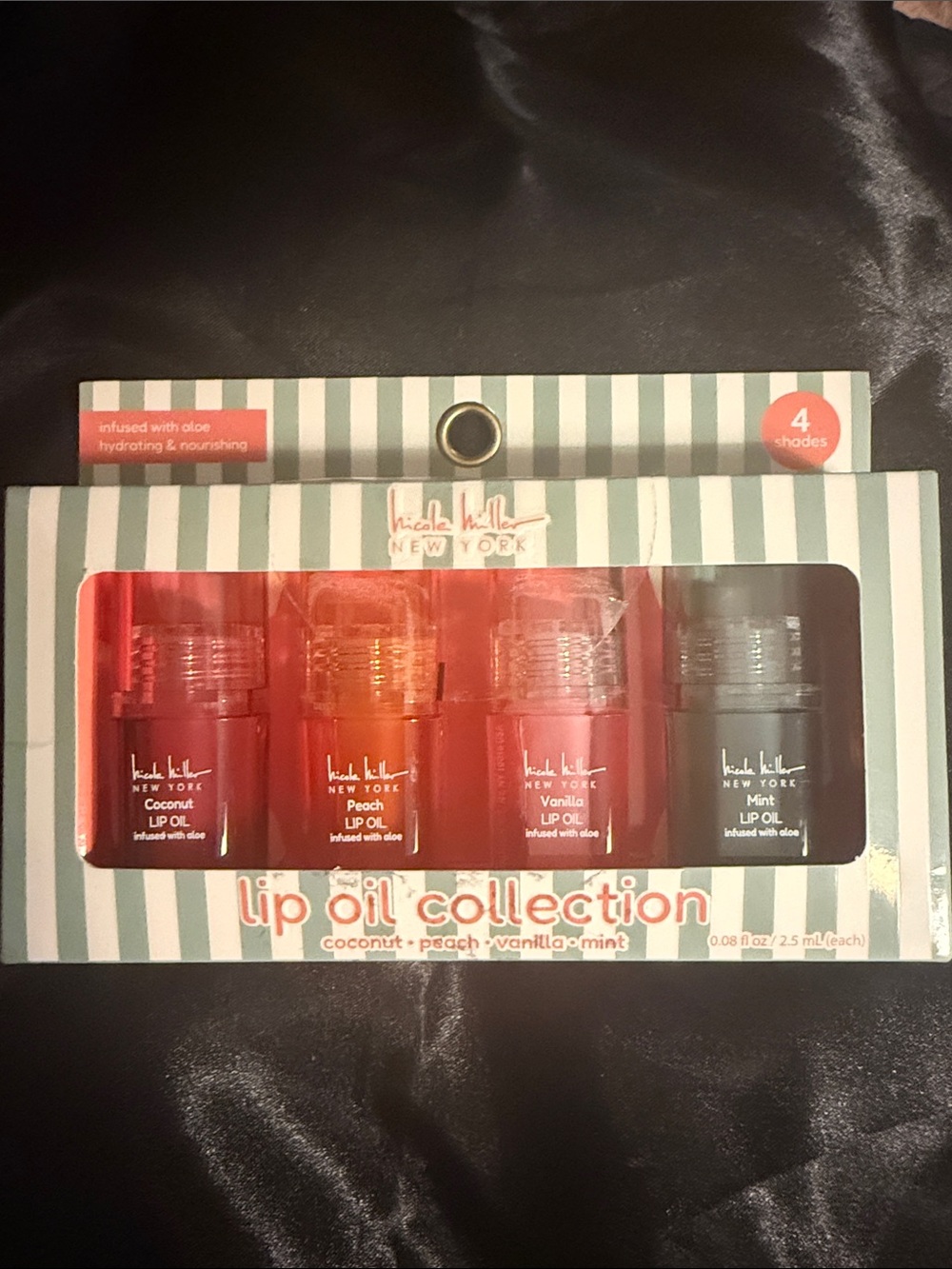 Nicole Miller Lip Oil Set — Red, Pink, Clear, Dark Green